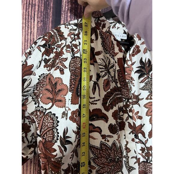LShona Joy Women's Brown Pallenberg Floral Linen Peplum Blouse Sz 6 Ballon $335 - Picture 6 of 7